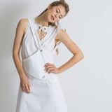 Women's A-line Asymmetrical Shoulder Strap Sarafan Dress with Yoke Eyelet