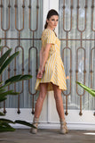 AUDREY Fall/Resort Twill Short Sleeve Dress with Uneven Hem