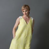 Women's A-line Tweed Sleeveless Dress with Deep V-Neckline & Loose Collar