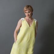 Women's A-line Tweed Sleeveless Dress with Deep V-Neckline & Loose Collar