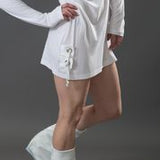 Spring Summer Long Sleeve Women's Girls' Bamboo Boat Neck Long T with Decorative Tabs and Eyelets