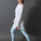 Spring Summer Long Sleeve Women's Girls' Bamboo Boat Neck Long T with Decorative Tabs and Eyelets