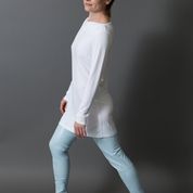 Spring Summer Long Sleeve Women's Girls' Bamboo Boat Neck Long T with Decorative Tabs and Eyelets