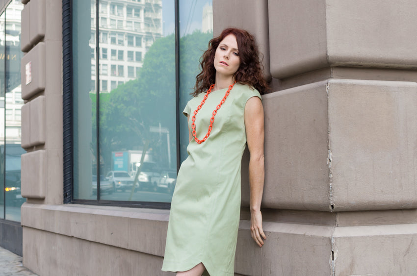 Women's Cotton Redford Drop Shoulder Scallop Hem Sheath Dress in Sage Green
