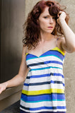 Women's Italian Cotton Wrap Empire Spaghetti Straps Tank Top in Stripes