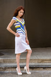 Spring Summer Women's Girls Italian Cotton Cap Sleeve Corset Blouse in Blue and Yellow Stripes