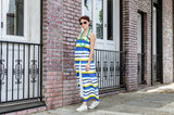 Women's Spring Summer Spaghetti Straps Cotton Wrap Empire Maxi Dress with Pockets in Stripes