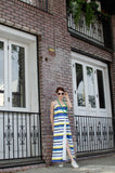 Women's Spring Summer Spaghetti Straps Cotton Wrap Empire Maxi Dress with Pockets in Stripes