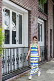 Women's Spring Summer Spaghetti Straps Cotton Wrap Empire Maxi Dress with Pockets in Stripes