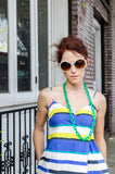 Women's Spring Summer Spaghetti Straps Cotton Wrap Empire Maxi Dress with Pockets in Stripes