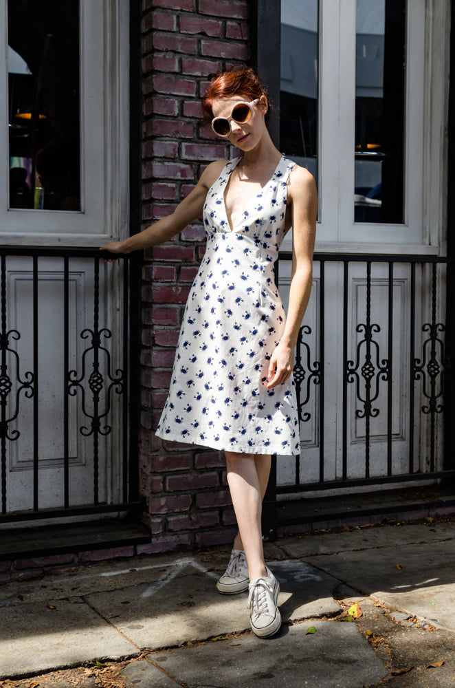 Are you that girl who like crabs? Then this exquisite crab print dress is just for you! Playful easy design with V-neckline, rushed bra top, and wide shoulder straps crossing in a back assure you look uniquely YOU and stand out. Crabs will help the mood! Are you excited?