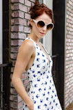 Have some attitude this summer in our exquisite Retro inspired cotton dress in Blue Crab print because why not? Every detail about this dress says exquisite, deep V-neckline, wide shoulder straps, rushed bra top, side seam pockets, and the crabs themselves. Have you seen anything else like that? No time to think. Only one size left.