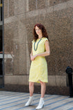Audrey Hepburn icon style inspired women's spring summer tweed sheath dress is for sale. It beautifully emphasizes woman's body parts without calling too much attention. Classic drop shoulder short sleeves, boat neck line and scalloped shaped hem definitely add flair to this elegant silhouette. Whether you are heading to a new job interview or hosting a garden party in your backyard, you'll look classy, yet different.