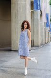 Women's A-line Tweed Sleeveless Dress with Deep V-Neckline & Loose Collar