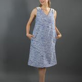 Women's A-line Tweed Sleeveless Dress with Deep V-Neckline & Loose Collar