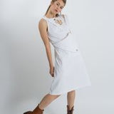 Women's A-line Asymmetrical Shoulder Strap Sarafan Dress with Yoke Eyelet