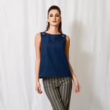 Women's Casual Chic Cotton Sleeveless A-Line Cropped Top with Front Tabs