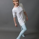 Spring Summer Long Sleeve Women's Girls' Bamboo Boat Neck Long T with Decorative Tabs and Eyelets