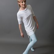 Spring Summer Long Sleeve Women's Girls' Bamboo Boat Neck Long T with Decorative Tabs and Eyelets