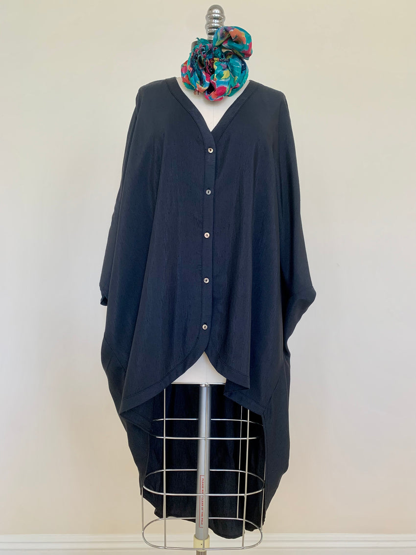 Forget the gym! One size fits all! This piece is a perfect blend of being elegant and airily! It's not sheer that makes it possible to cover those extra pounds!  Batwing sleeves allow room and accommodate all body types. High and low hemline is trendy and looks stylish and sexy for summer! V-neck shape neckline is all women's favorite! Layer this KAFTAN with blouses, t-shirt, pants and skirts, even a dress under, or wear it on it's own!