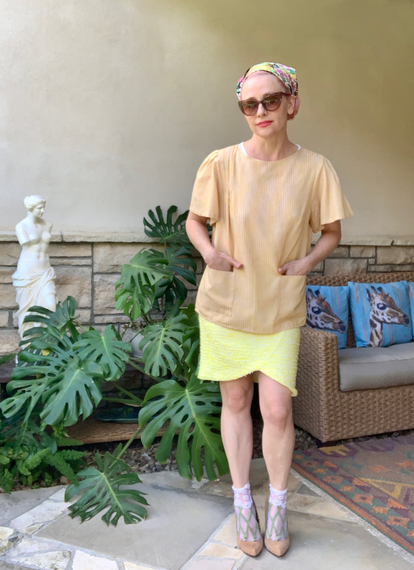 RIVIERA Women Cotton Stripe Top with Front Pockets and Back Strap