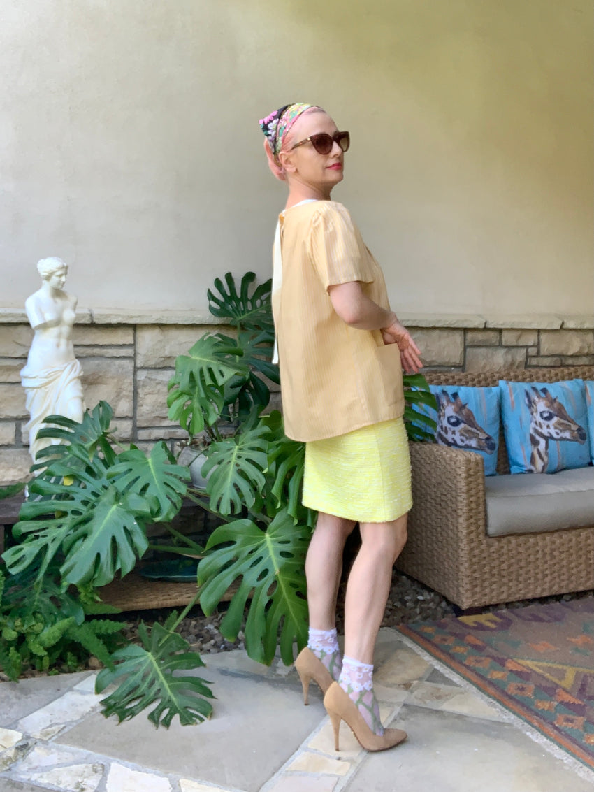 RIVIERA Women Cotton Stripe Top with Front Pockets and Back Strap