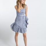 All Occasion Women's Tweed Dress with Asymmetric Ruffle & Decorative Tabs