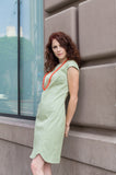 Women's Cotton Redford Drop Shoulder Scallop Hem Sheath Dress in Sage Green