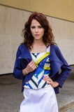 Spring Summer Women's Girls Italian Cotton Cap Sleeve Corset Blouse in Blue and Yellow Stripes