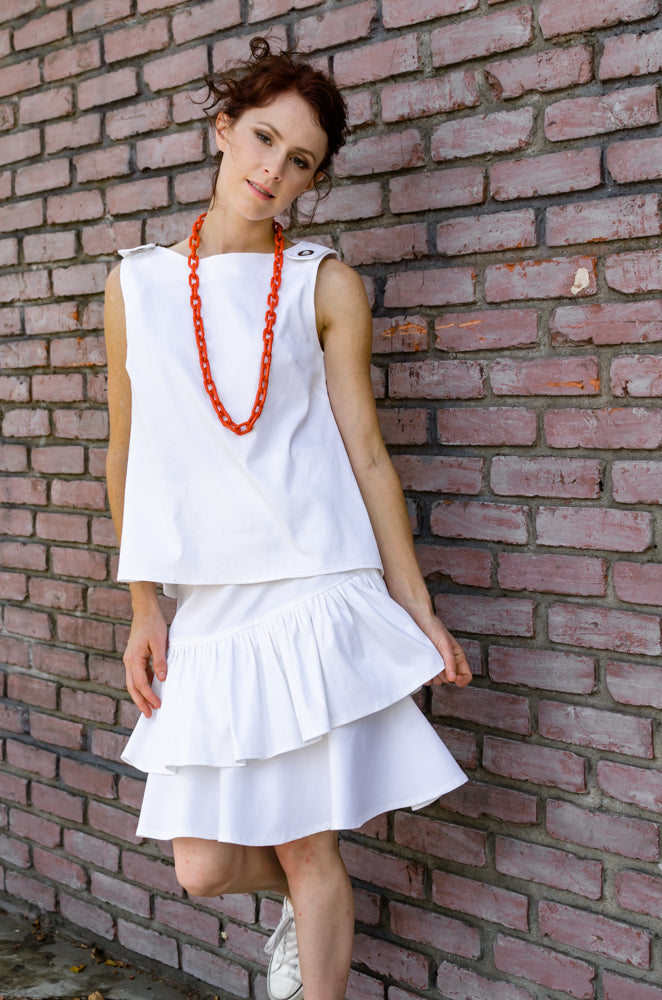 Spring Summer Women's Stretchy Cotton Redford Asymmetrical Ruffle Skirt