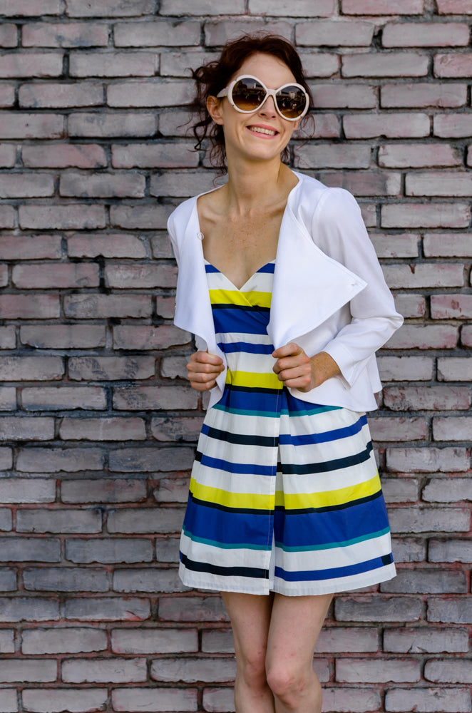 Spring Summer Womens Strap Resort Cotton Wrap Mini Dress in Stripes Spring Summer Womens Strap Resort Cotton Wrap Mini Dress in Stripes