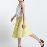 Boucle Bell Skirt with Rolled Out Shaped Waistband, Eyelets and Side Pockets