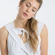 Women's A-line Asymmetrical Shoulder Strap Sarafan Dress with Yoke Eyelet