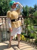 To belt or not to belt? It's not a question. The real question is how many places you would like to go, when you look fab and feel on top of the world. Our brand designer Inga Goodman is modeling Riviera Top in Golden Stripe, size Small. Plus sizes are available as well. Limited quantity production.