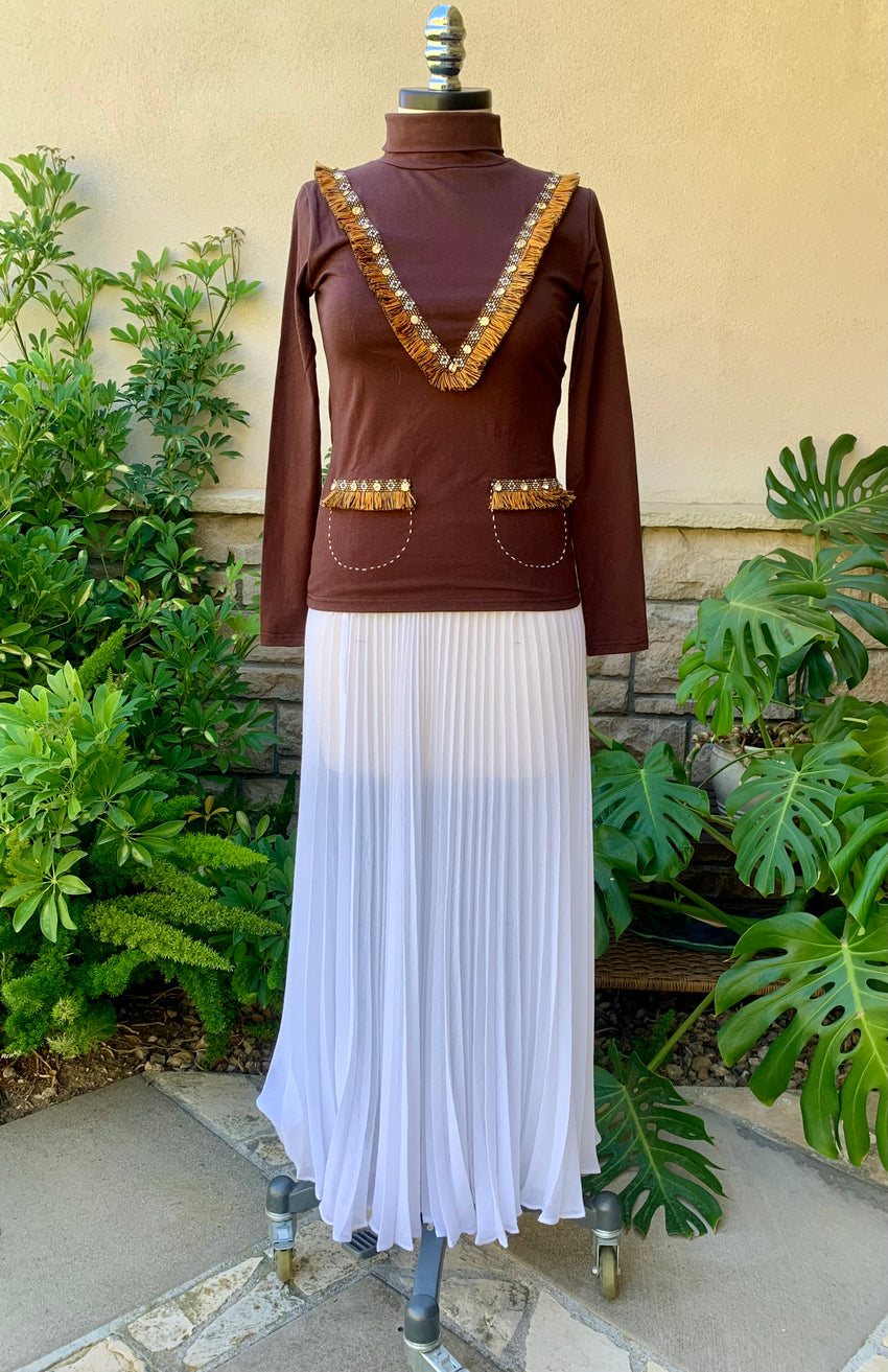 ELEANOR Womens' Designer Turtleneck Sweater with Decorative Front Pockets & Trim